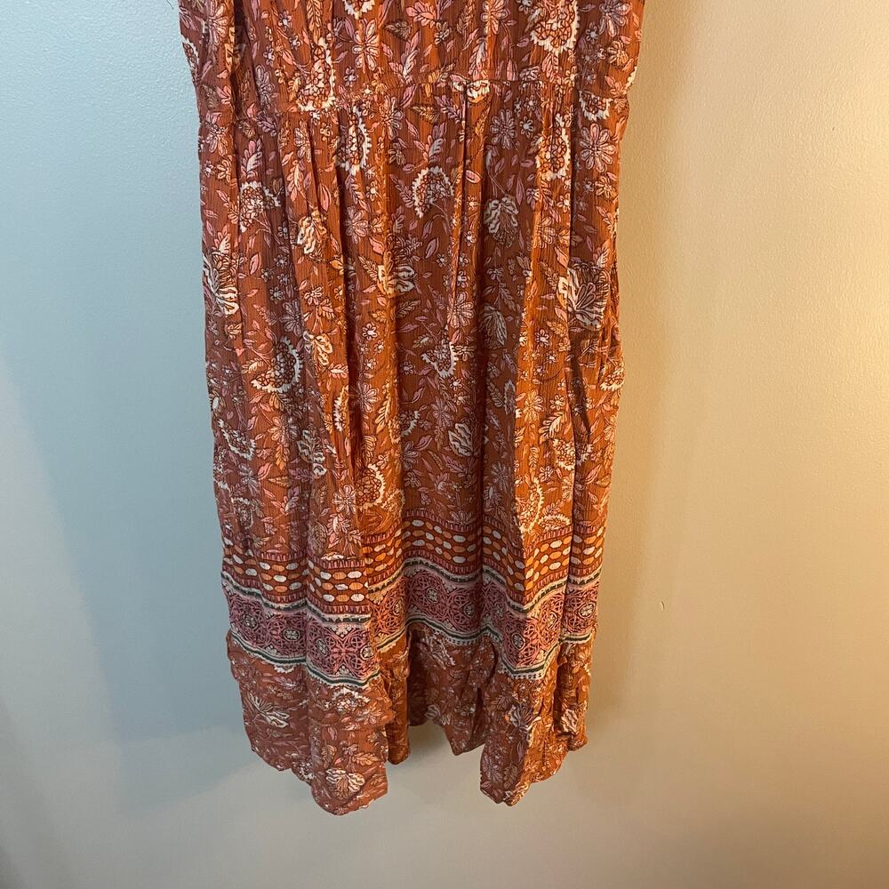 Knox Rose SZ Large Floral Ruffle Short Sleeve Full Length Orange Pink Dress EUC - Picture 12 of 12
